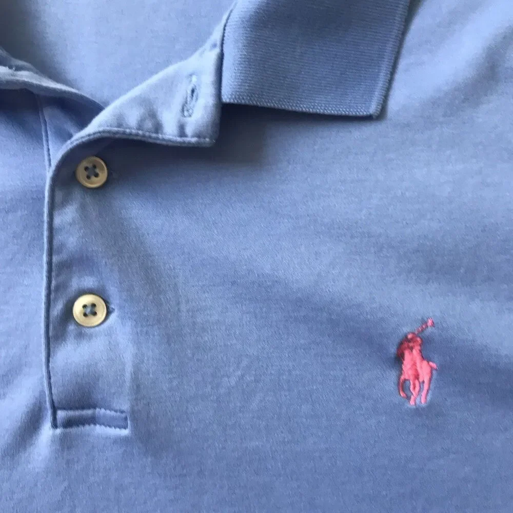 Polo Ralph Lauren Men XL Classic Fit Blue Polo Shirt Short Sleeve Pink Pony Soft
